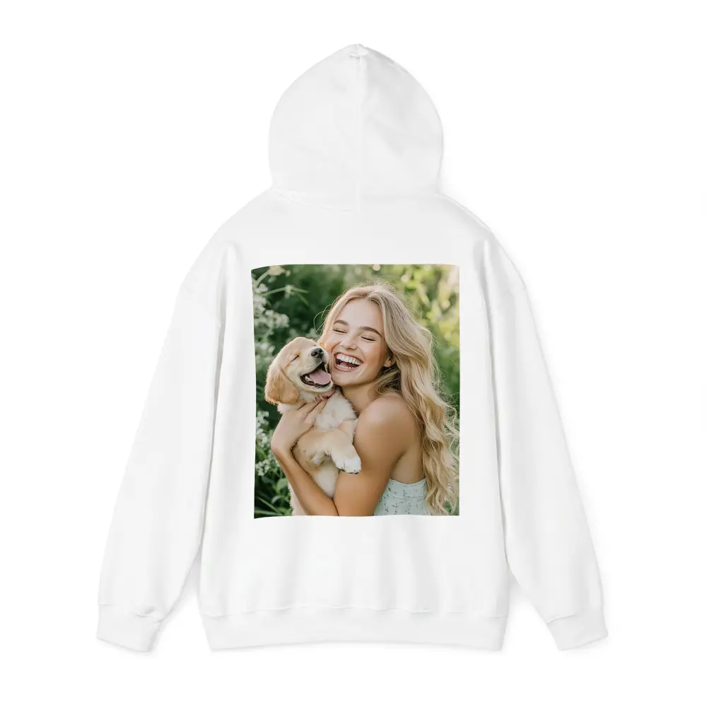 Young Woman Golden Retriever Puppy Garden – Hoodies