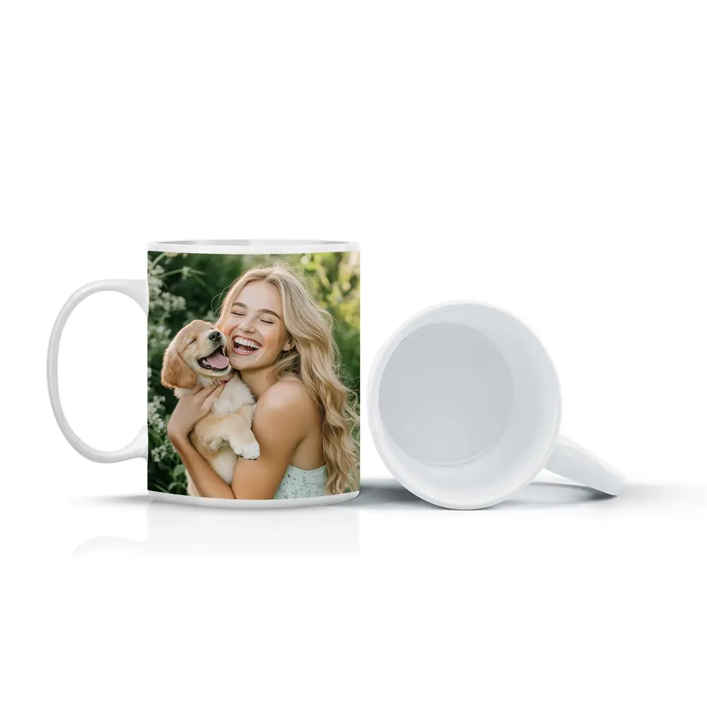 Young Woman Golden Retriever Puppy Garden – Mugs