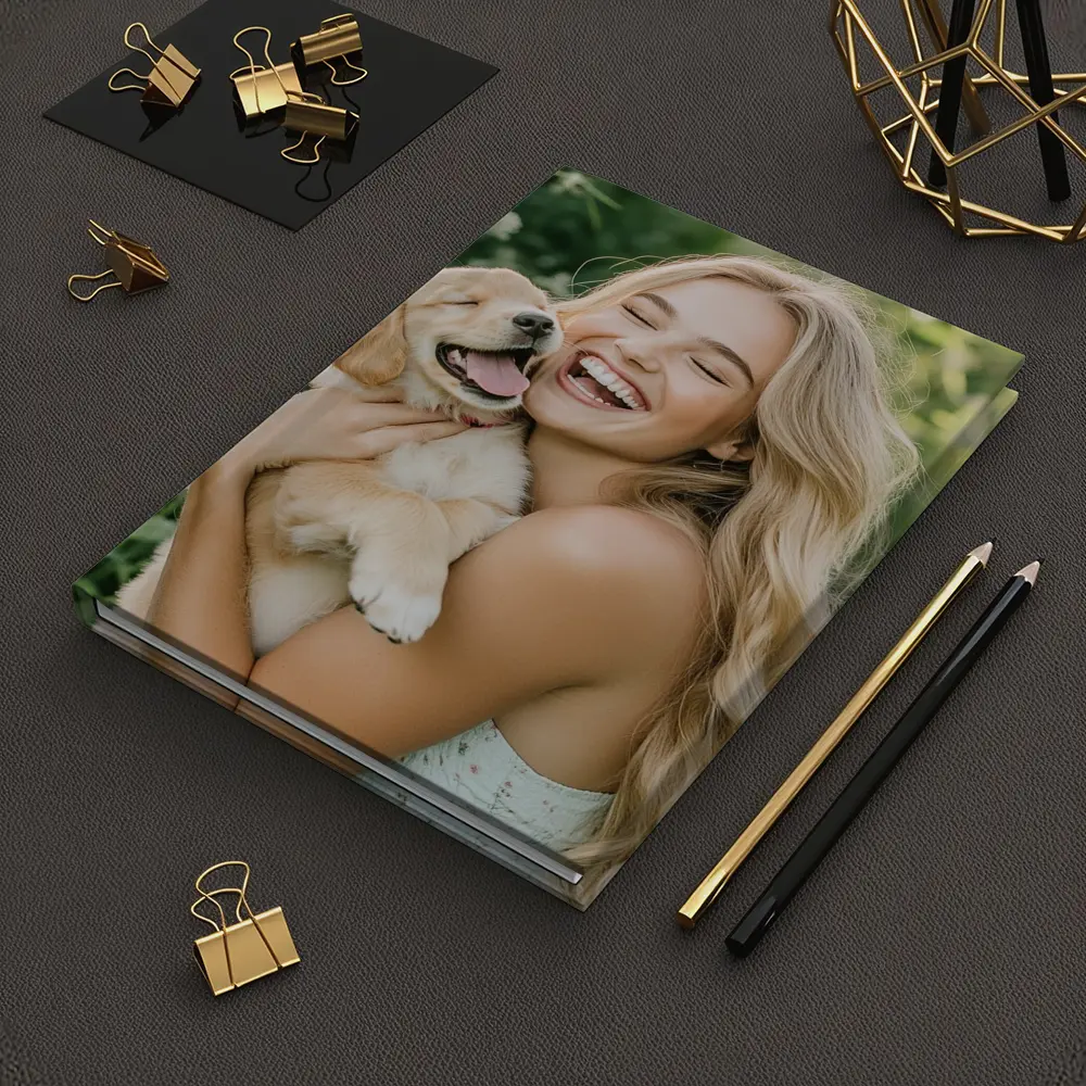 Young Woman Golden Retriever Puppy Garden – Notebooks