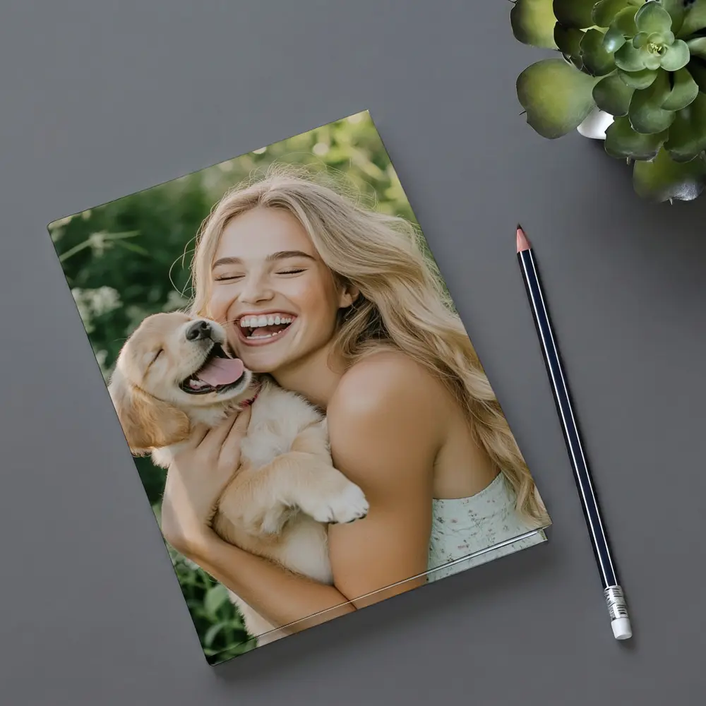 Young Woman Golden Retriever Puppy Garden – Notebooks