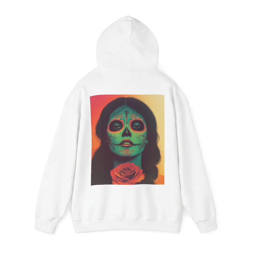 Sugar Skull Woman With Rose Orange Background – Hoodies