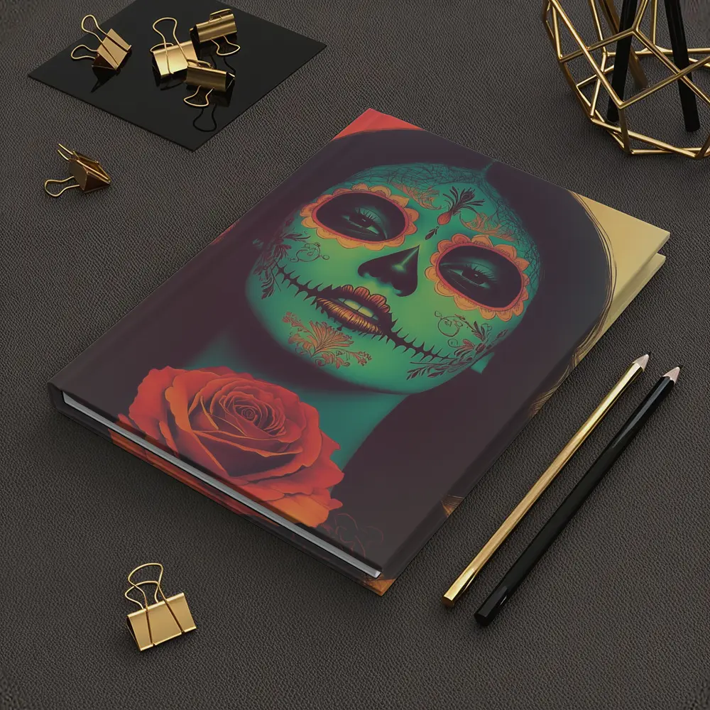 Sugar Skull Woman With Rose Orange Background – Notebooks