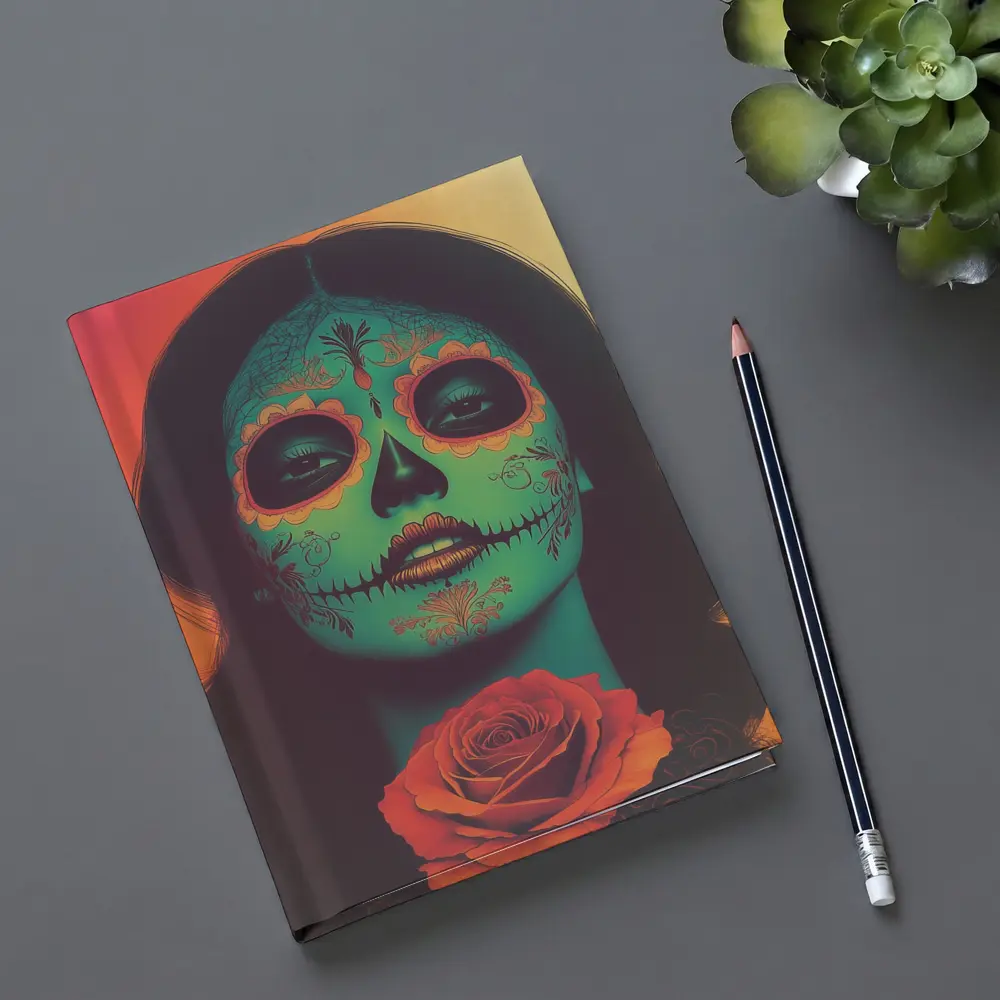 Sugar Skull Woman With Rose Orange Background – Notebooks