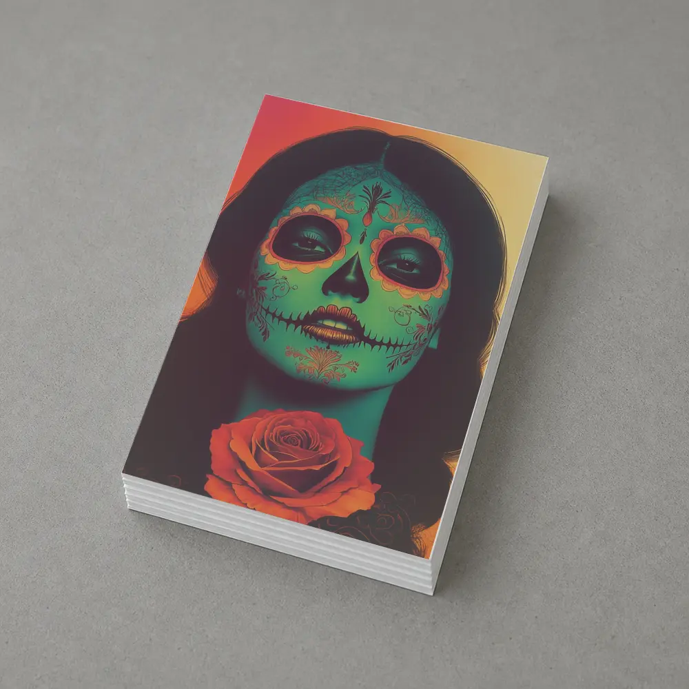 Sugar Skull Woman With Rose Orange Background – Postcards