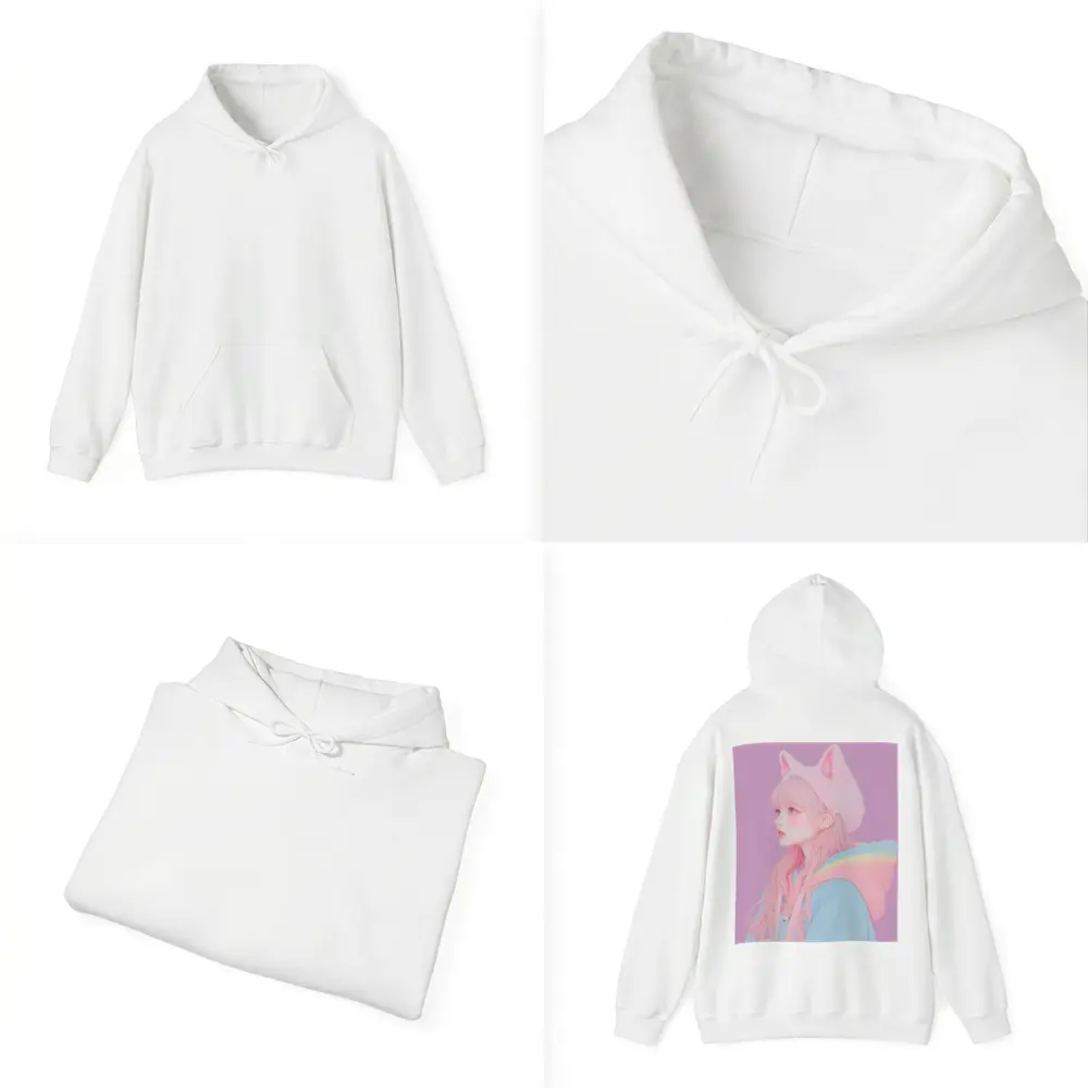 Pastel Anime Girl Cat Ears Purple Background – Hoodies
