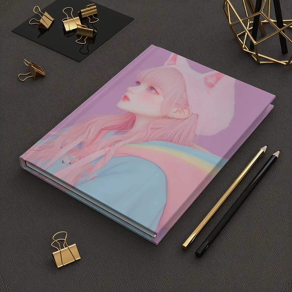 Pastel Anime Girl Cat Ears Purple Background – Notebooks