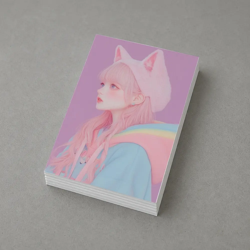 Pastel Anime Girl Cat Ears Purple Background – Postcards
