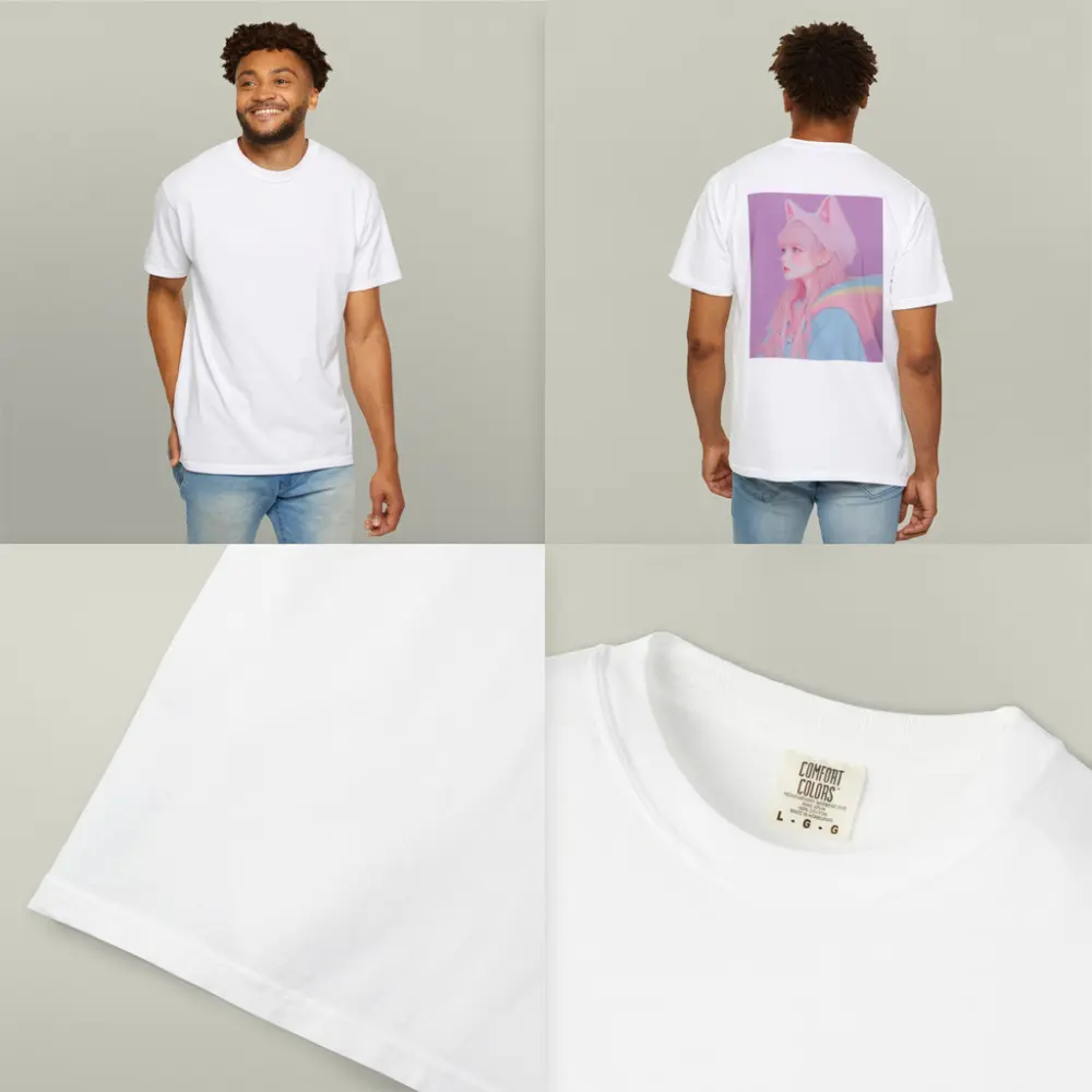 Pastel Anime Girl Cat Ears Purple Background – T-Shirts