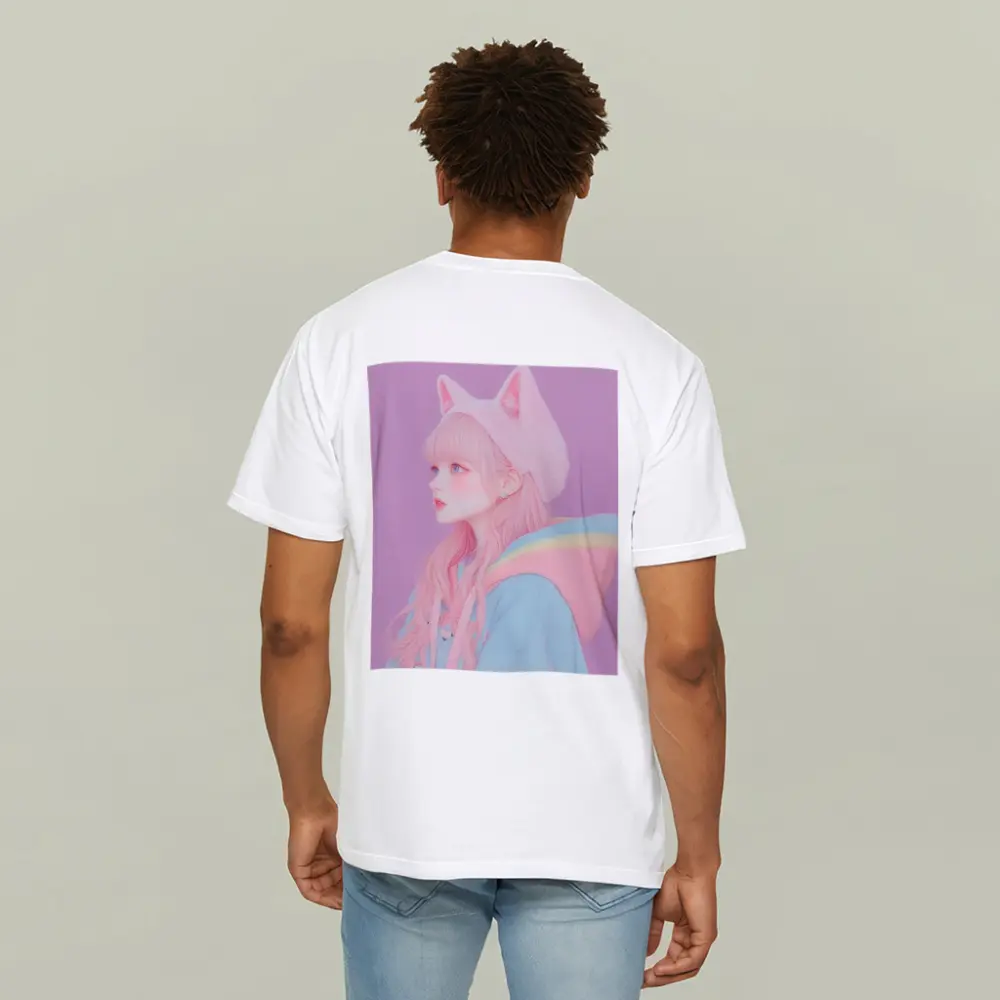 Pastel Anime Girl Cat Ears Purple Background – T-Shirts