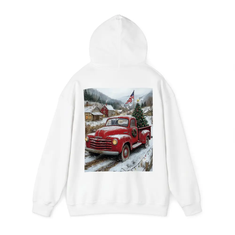 Red Chevrolet Truck Christmas Tree Snowy Village – Hoodies