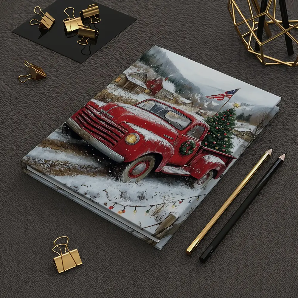 Red Chevrolet Truck Christmas Tree Snowy Village – Notebooks