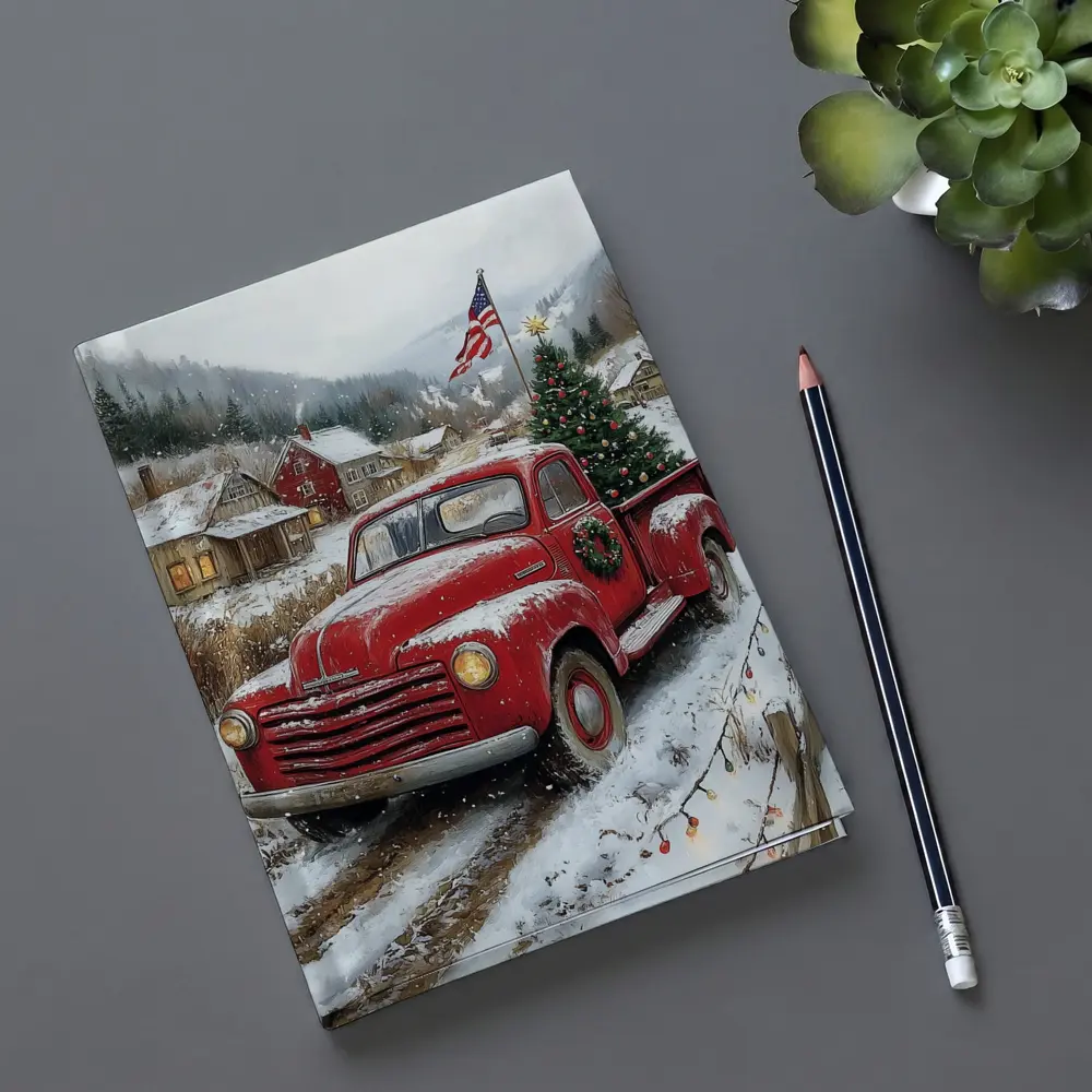 Red Chevrolet Truck Christmas Tree Snowy Village – Notebooks