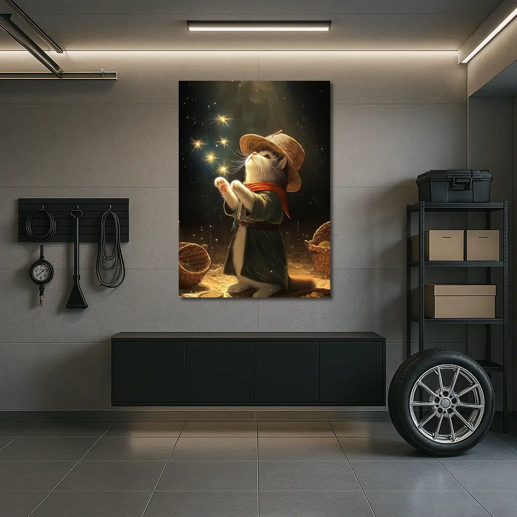 Wizard Cat Glowing Stars Fantasy Night – Wall Art