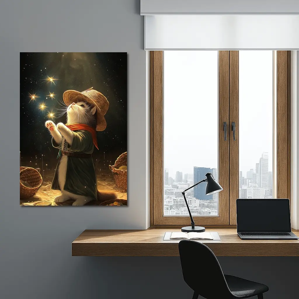 Wizard Cat Glowing Stars Fantasy Night – Wall Art