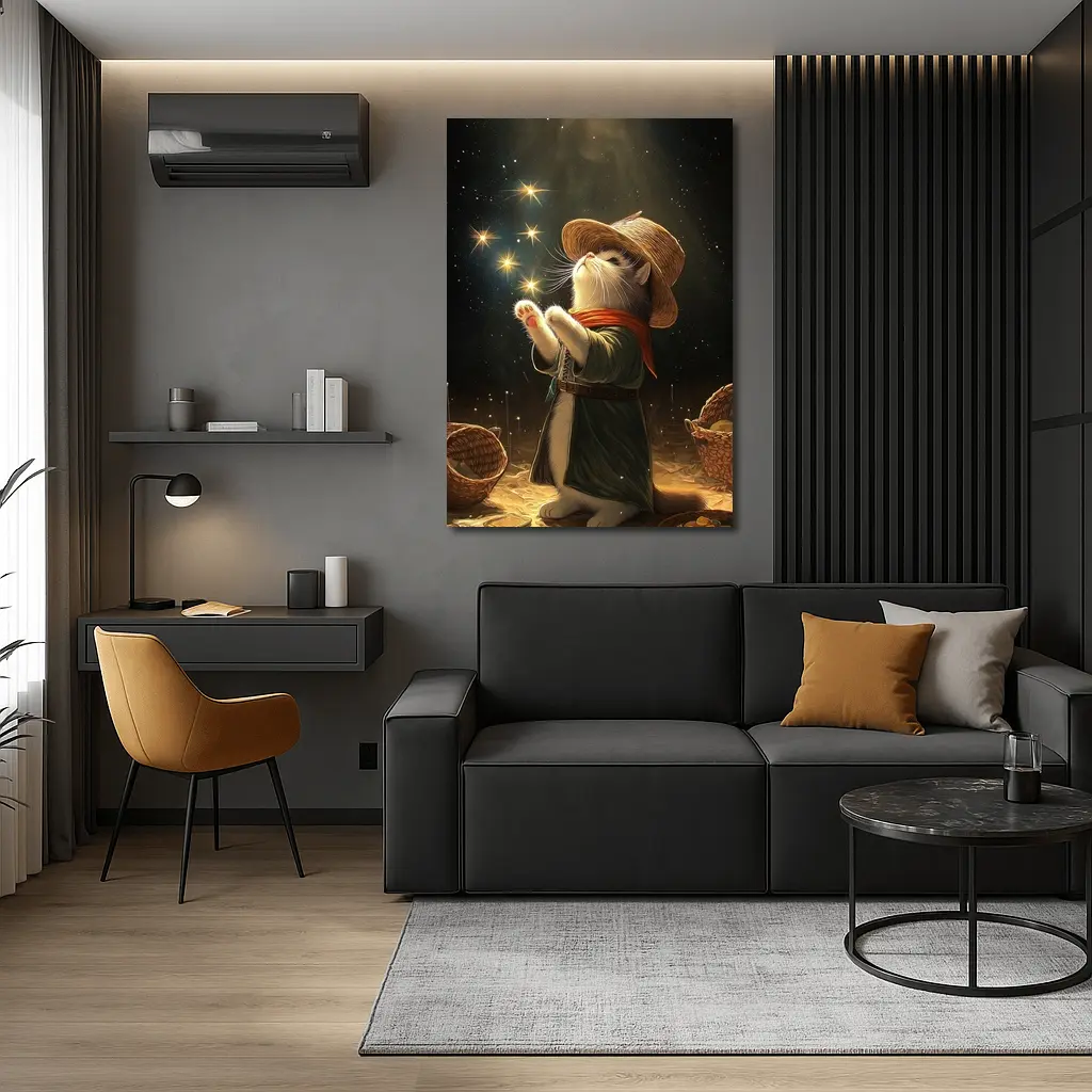 Wizard Cat Glowing Stars Fantasy Night – Wall Art