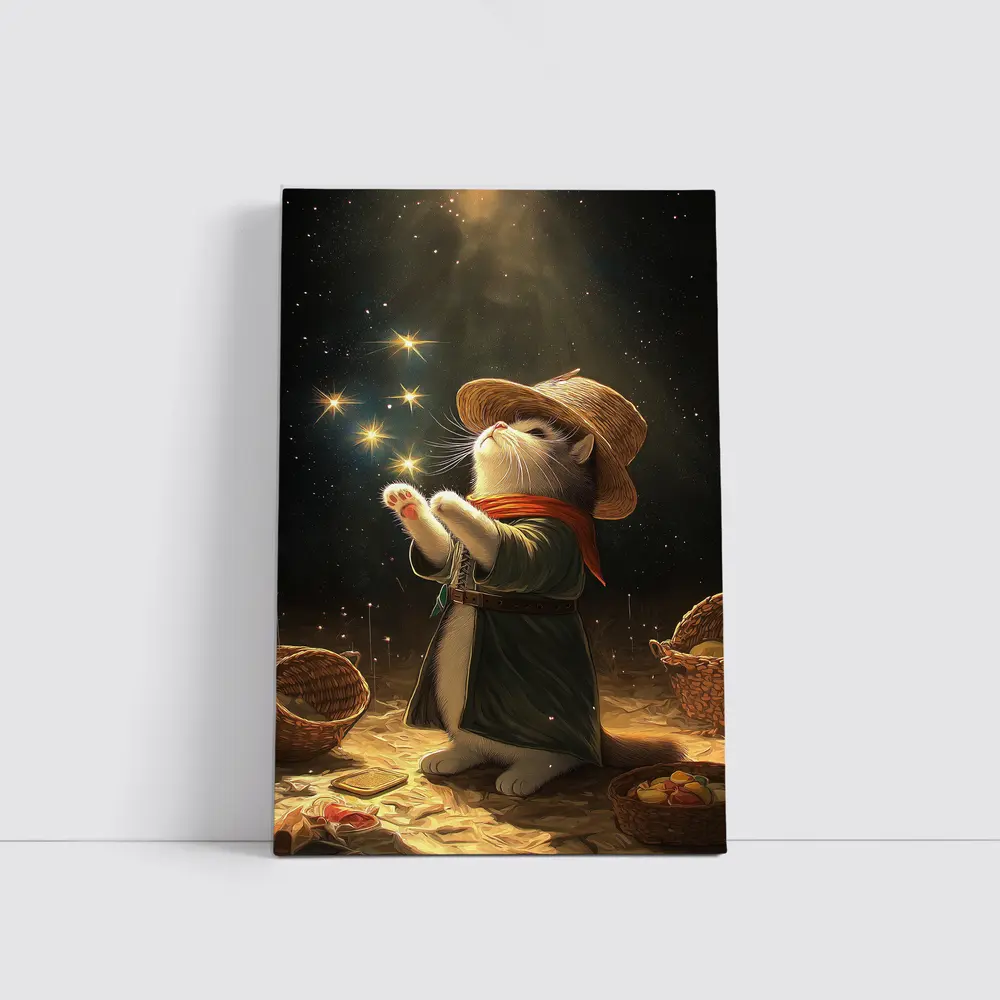 Wizard Cat Glowing Stars Fantasy Night – Wall Art
