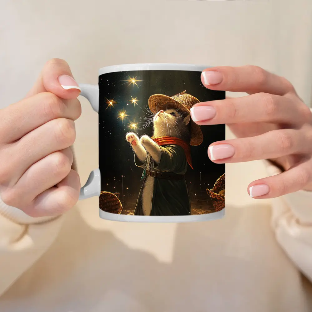 Wizard Cat Glowing Stars Fantasy Night – Mugs