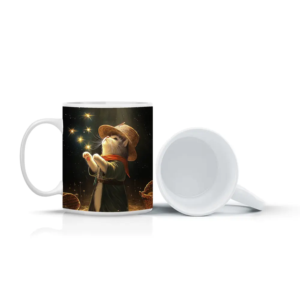 Wizard Cat Glowing Stars Fantasy Night – Mugs