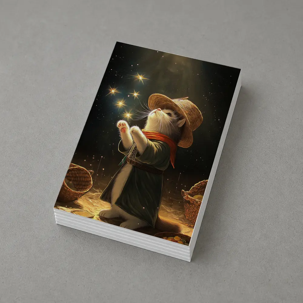 Wizard Cat Glowing Stars Fantasy Night – Postcards
