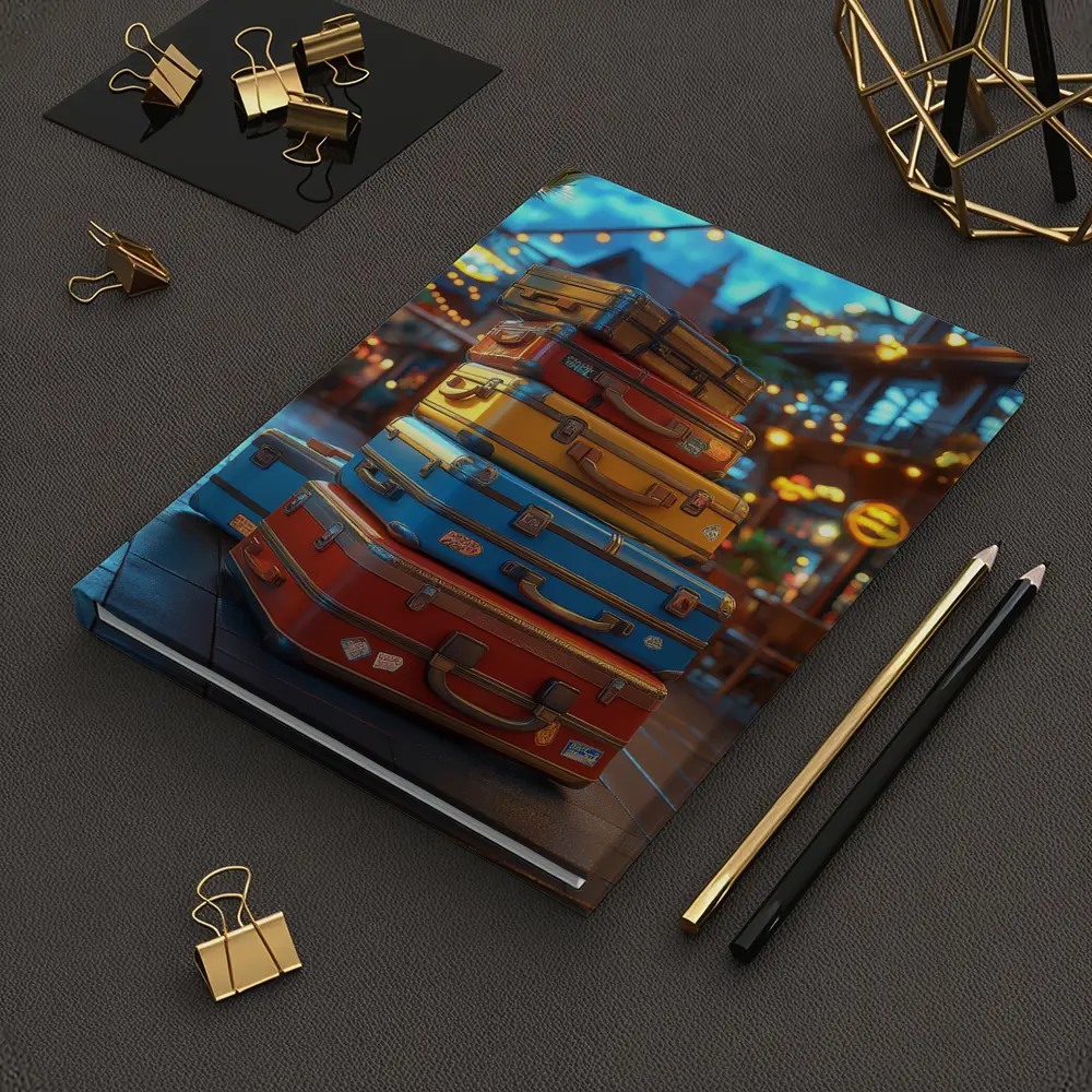 Colorful Retro Suitcases Stack Outdoor Market – Notebooks