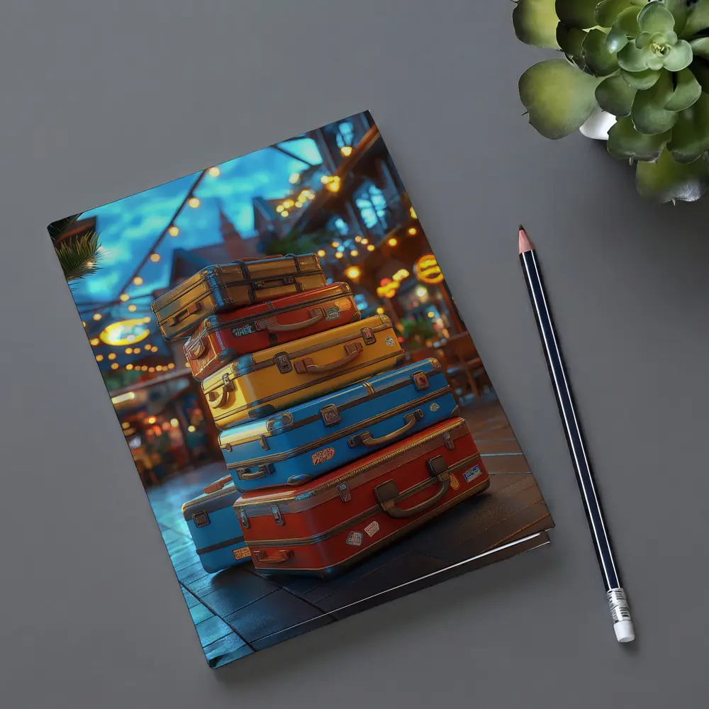 Colorful Retro Suitcases Stack Outdoor Market – Notebooks