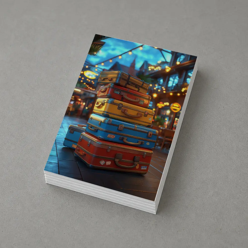 Colorful Retro Suitcases Stack Outdoor Market – Postcards