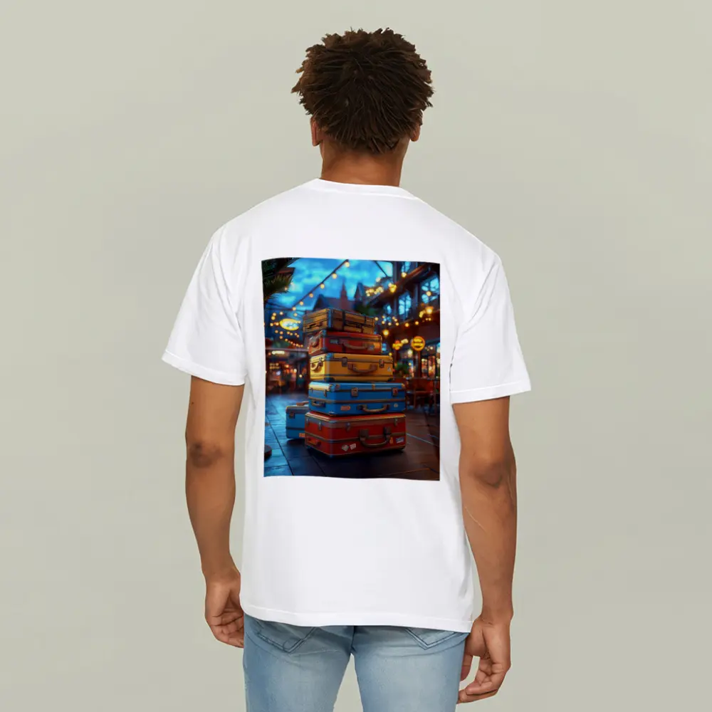 Colorful Retro Suitcases Stack Outdoor Market – T-Shirts