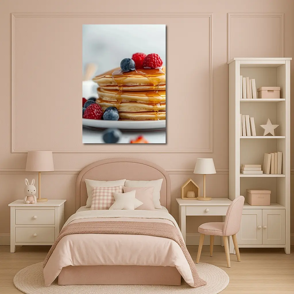 Fluffy Pancake Stack With Berries Syrup – Wall Art