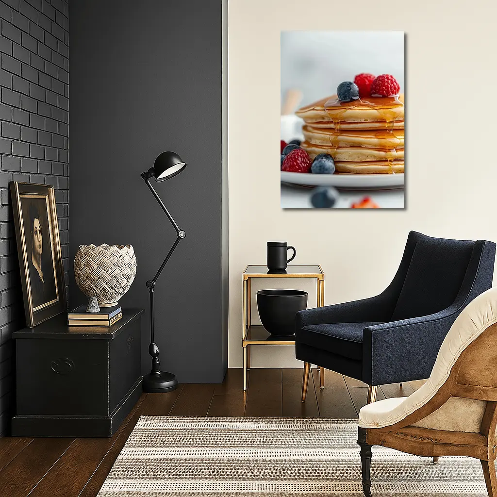 Fluffy Pancake Stack With Berries Syrup – Wall Art