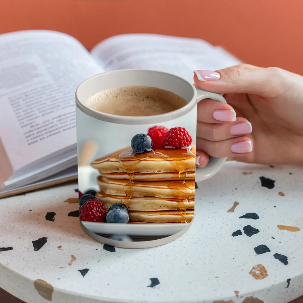 Fluffy Pancake Stack With Berries Syrup – Mugs
