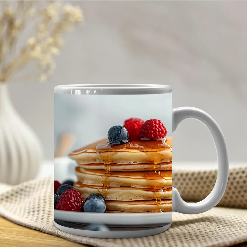 Fluffy Pancake Stack With Berries Syrup – Mugs