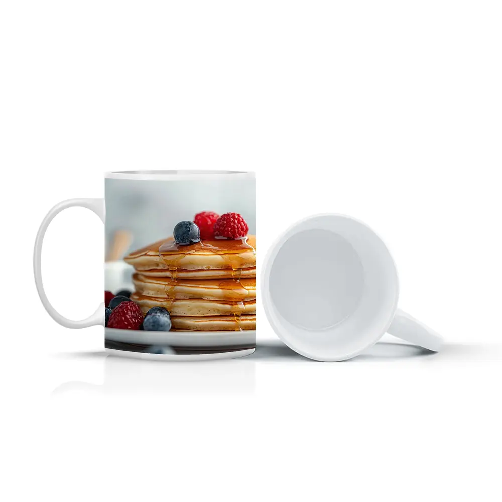 Fluffy Pancake Stack With Berries Syrup – Mugs