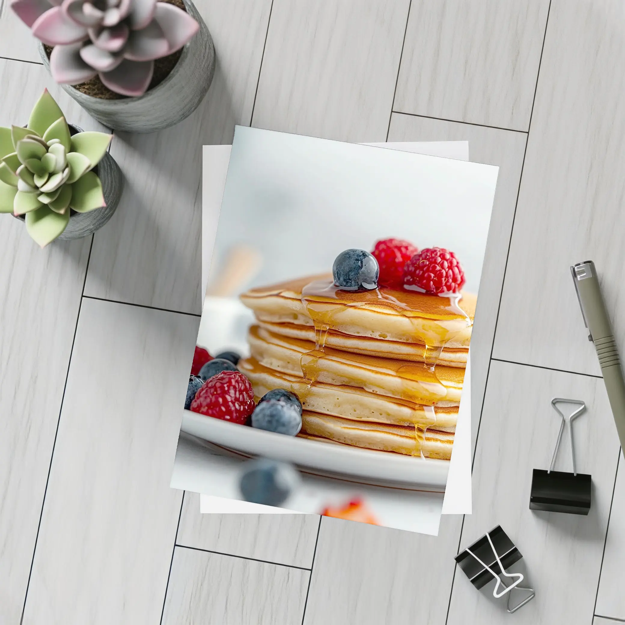 Fluffy Pancake Stack With Berries Syrup – Postcards
