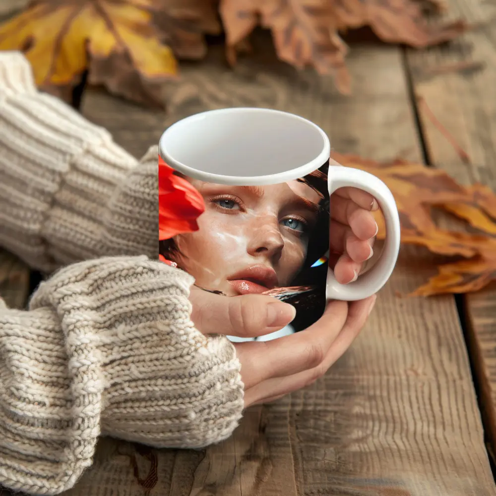 Woman Face Reflected Through Water With Flowers – Mugs
