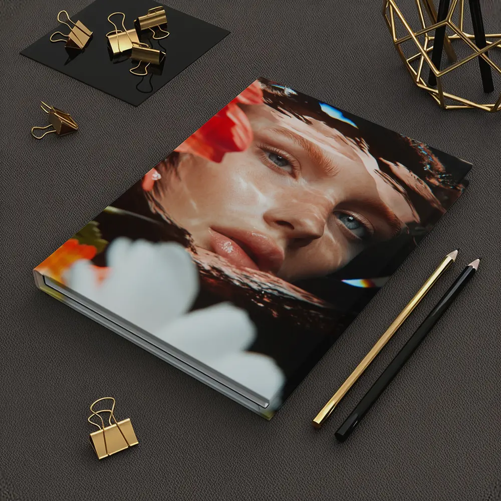 Woman Face Reflected Through Water With Flowers – Notebooks