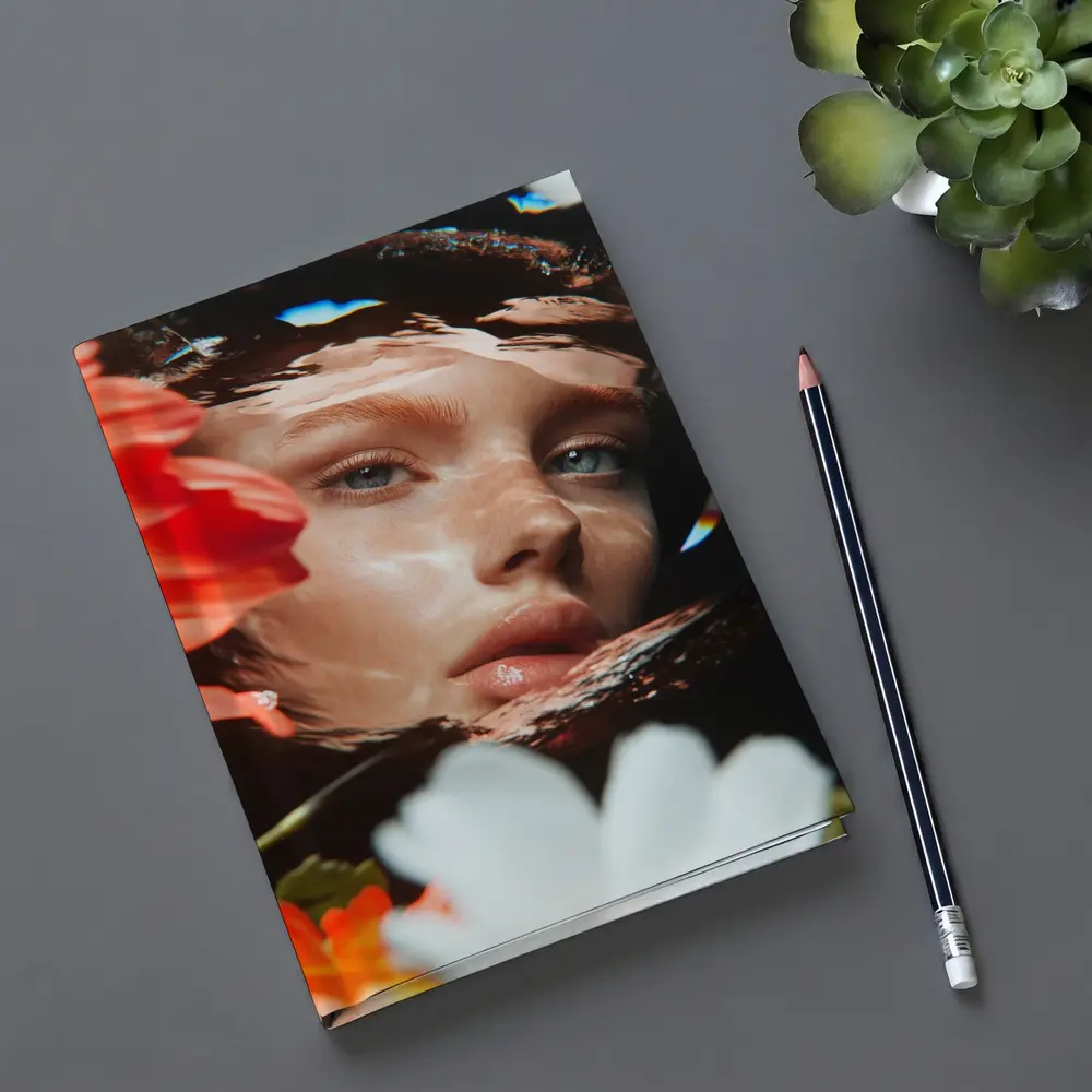 Woman Face Reflected Through Water With Flowers – Notebooks