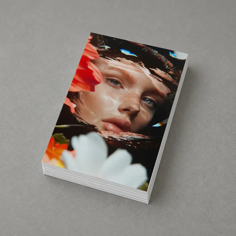 Woman Face Reflected Through Water With Flowers – Postcards