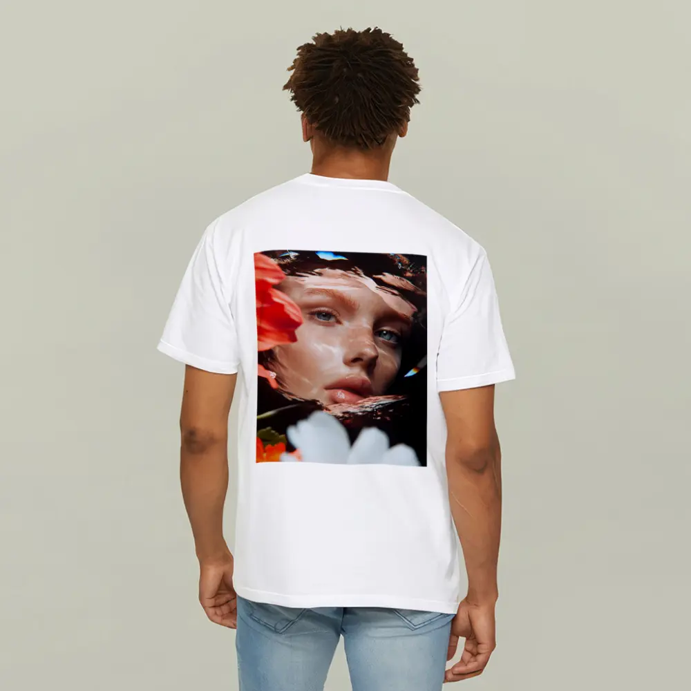 Woman Face Reflected Through Water With Flowers – T-Shirts