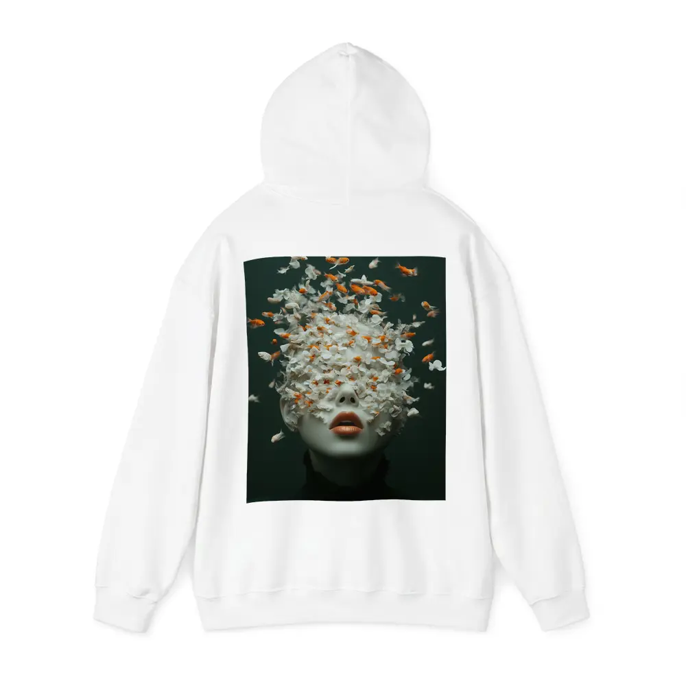 Woman Face Goldfish Flowers Surreal Dark Background – Hoodies