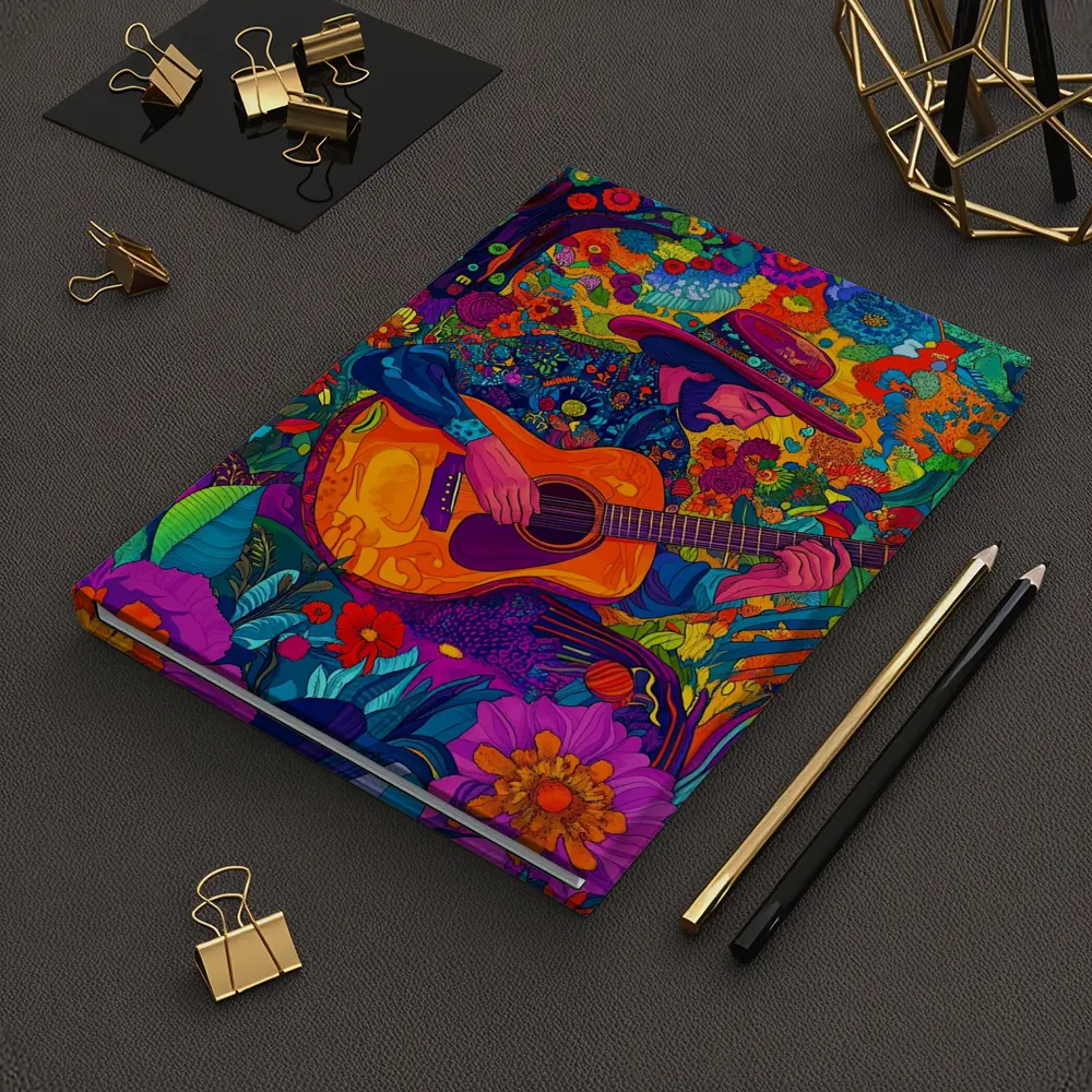 Guitarist in Hat Surrounded by Colorful Flowers – Notebooks