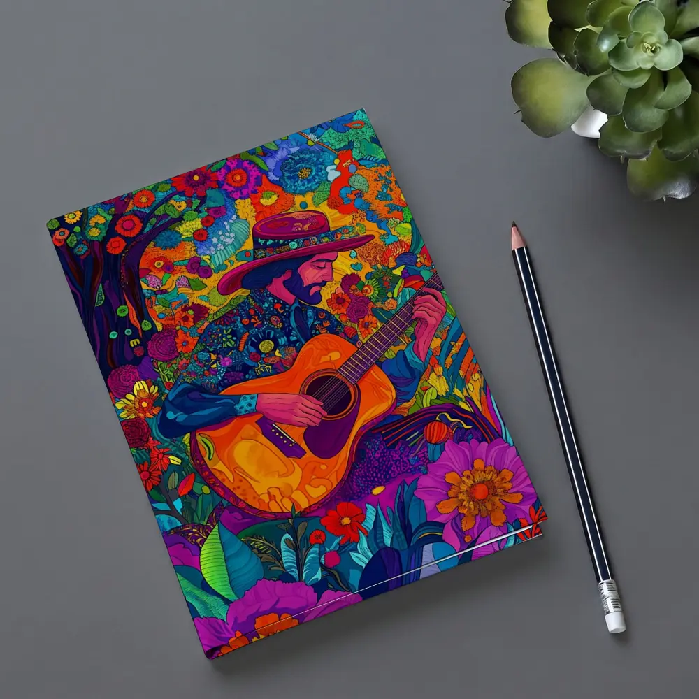 Guitarist in Hat Surrounded by Colorful Flowers – Notebooks