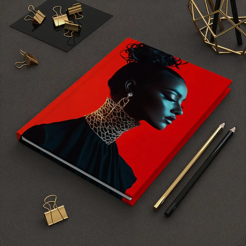 Black Fashion Portrait Woman Red Background – Notebooks