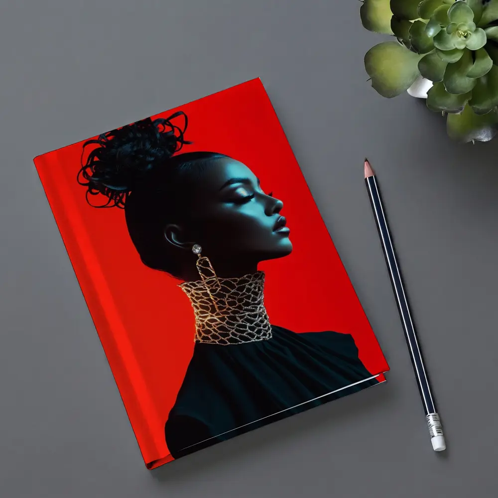 Black Fashion Portrait Woman Red Background – Notebooks