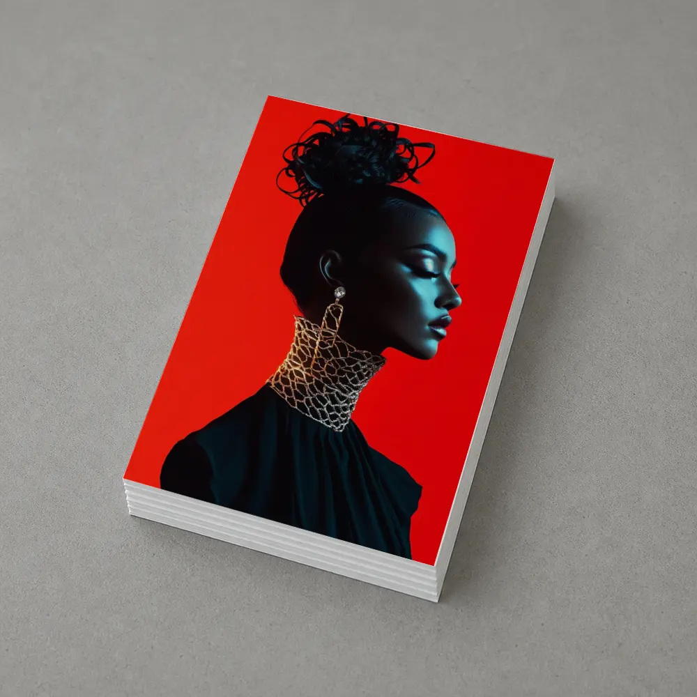 Black Fashion Portrait Woman Red Background – Postcards