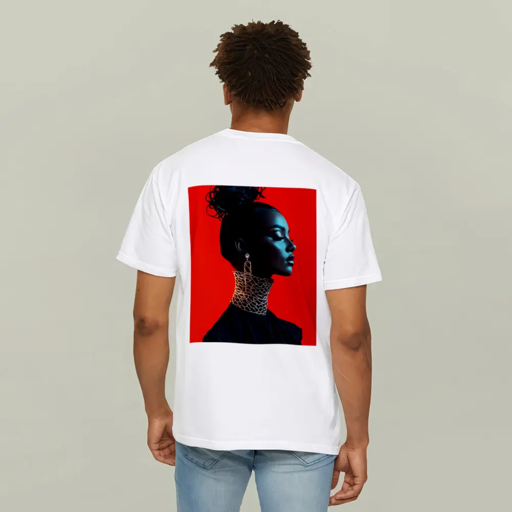 Black Fashion Portrait Woman Red Background – T-Shirts