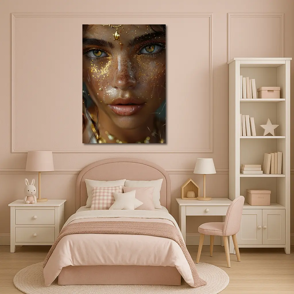 Golden Woman Portrait With Glitter Jewelry – Wall Art
