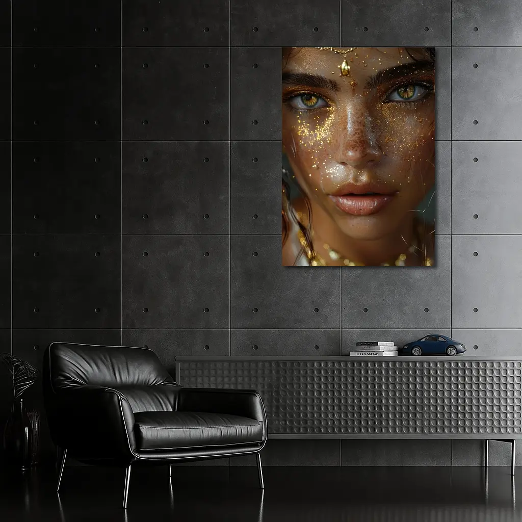 Golden Woman Portrait With Glitter Jewelry – Wall Art