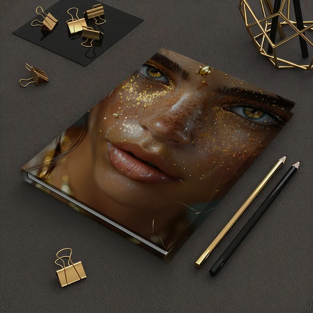 Golden Woman Portrait With Glitter Jewelry – Notebooks