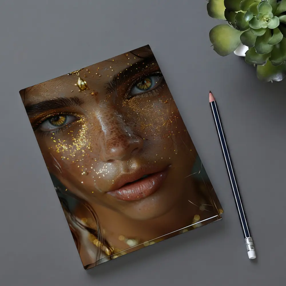 Golden Woman Portrait With Glitter Jewelry – Notebooks