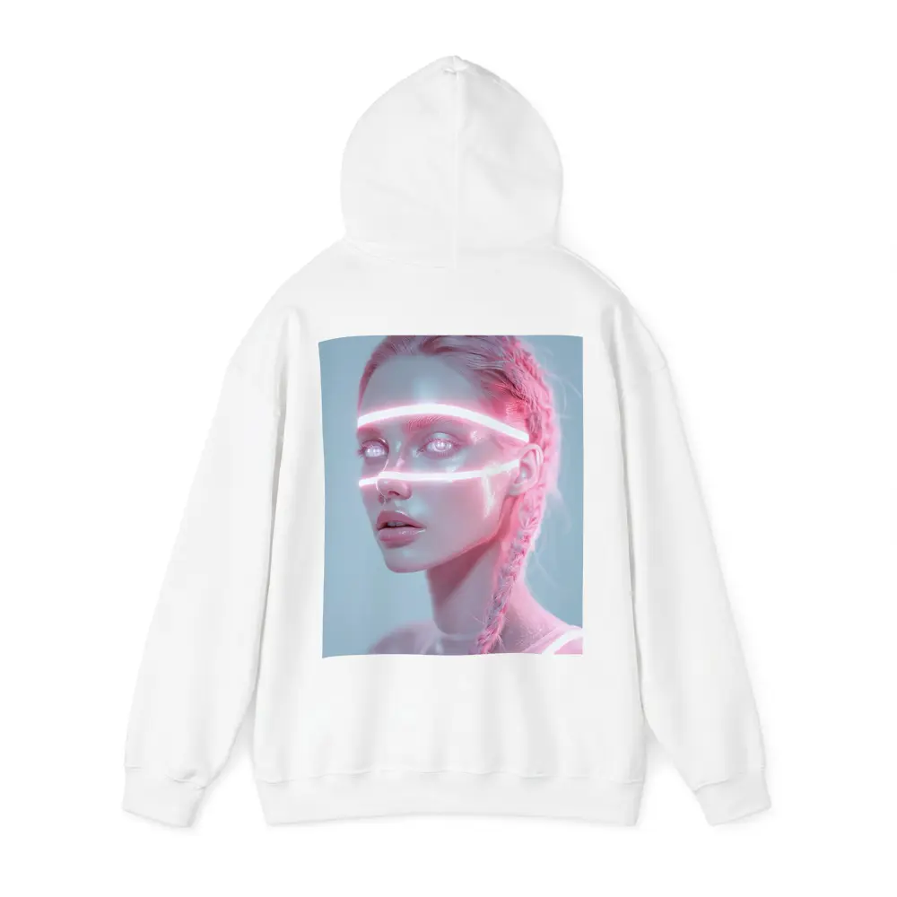Neon Light Woman Portrait Pink Braids – Hoodies
